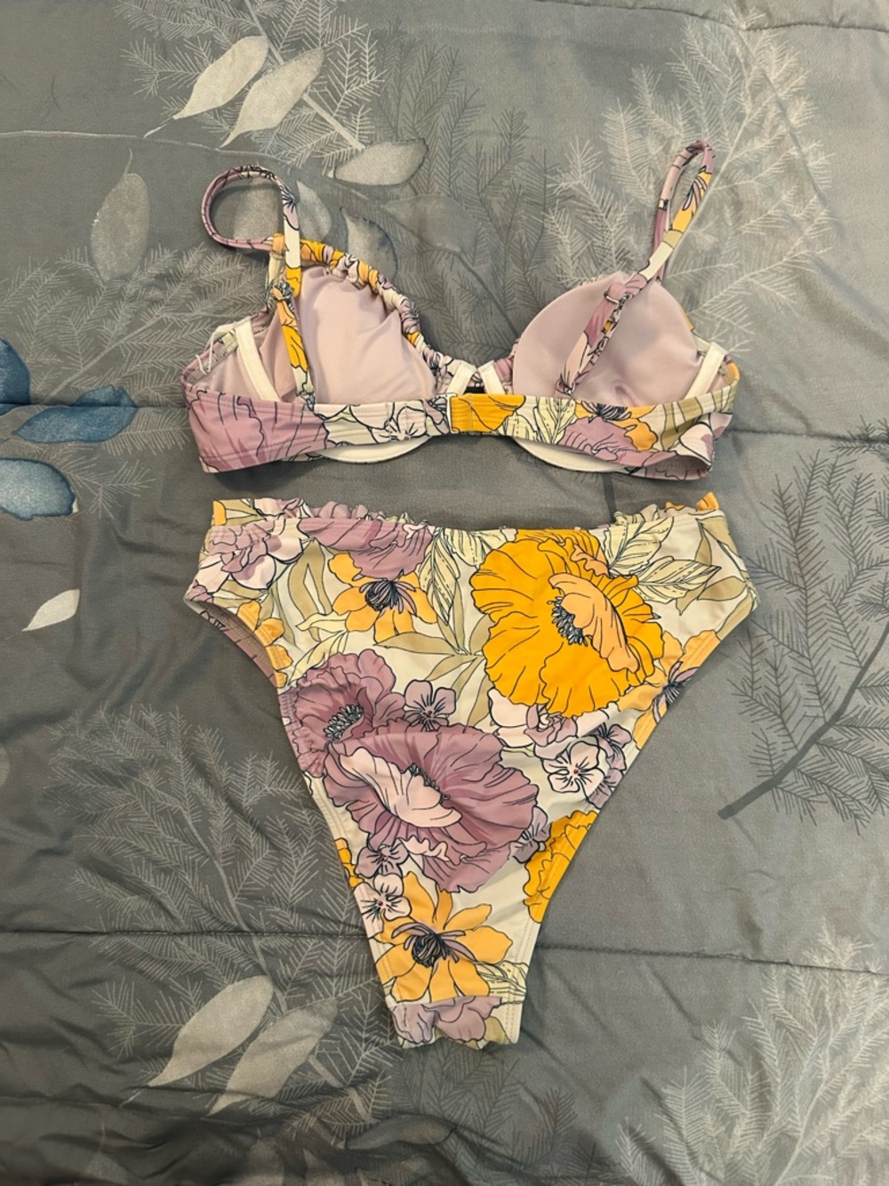 NWTS Cupshe Lavender Floral Underwire Bikini with Yellow Accents Sz S - Picture 2 of 7